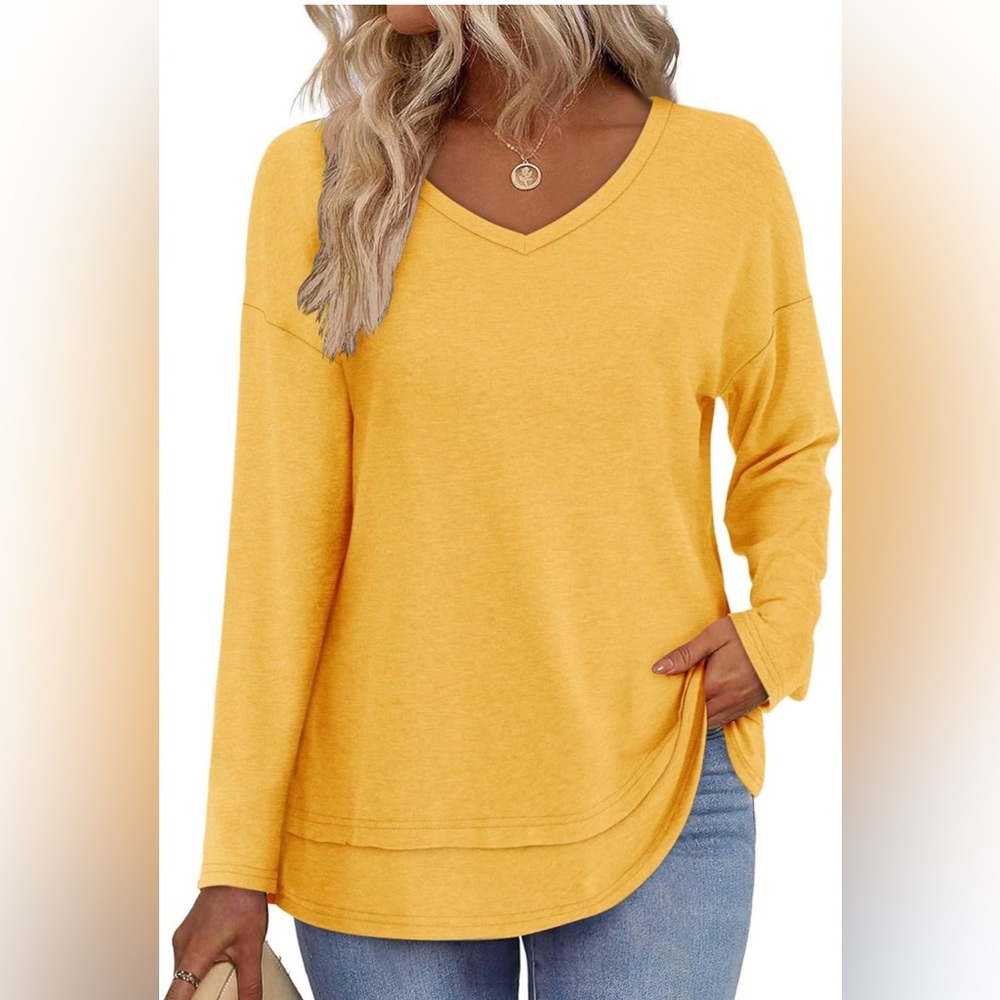 Women's Long Sleeve, Loose Fit, Flowy Top Yellow - Size SM